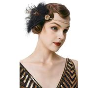 Coucoland Bandeau avec plumes style années 1920s Charleston Great Gatsby carnaval costume Accessoire pour Femme Taille Unique Or