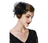 Coucoland Bandeau avec plumes style années 1920s Charleston Great Gatsby carnaval Costume Accessoire pour Femme Taille unique Noir