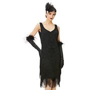 Coucoland des années 1920 Flapper Sequin perlé Robe de soirée des années 1920 des Femmes Flapper Robe Great Gatsby Costume (Noir, XS)