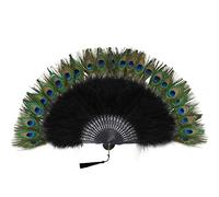 Coucoland Éventail à Main Pliant pour Femme - Plume Paon Ventilateur Flapper Accessoire de Gatsby Party Costume Décoration