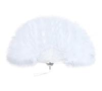 Coucoland Éventail à plumes roses avec poignée rose pour femme années 1920 - Accessoires à plumes pour Gatsby, cocktail, mariage, fête, Halloween, carnaval, accessoires de costume - Blanc