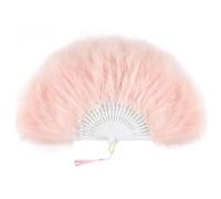 Coucoland Éventail en plumes de Marabout des années 1920 - Éventail pliable à plumes de paon pour fête vintage Gatsby des années 20 - Rose clair