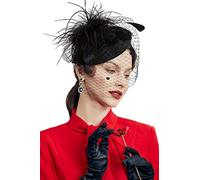 Coucoland Fascinator Pillbox Hat Feather Mesh Net Veil Fascinator Flower Hair Clip Fascinators Bridal Headpiece Wedding Church Hats Race Hats 1920s Flapper Hat (Noir)