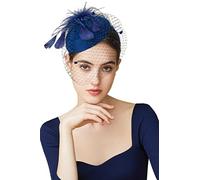Coucoland Fascinator Pillbox Hat Feather Mesh Net Veil Fascinator Flower Hair Clip Fascinators Bridal Headpiece Wedding Church Derby Hats Race Hats 1920s Flapper Hat (Darkbule)