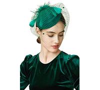 Coucoland Fascinator Pillbox Hat Feather Mesh Net Veil Flower Hair Clip Fascinators Bridal Headpiece Wedding Church Hats Race Hats 1920s Flapper Hat (Dark Green)