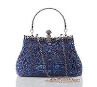 Coucoland Sac à Main vintage en Paillettes 1920S avec Chaîne pour femme Exquis Grande Capacité Pochette Sac de Soirée Mariage (Bleu)