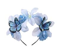 Coucoland Serre-tête à fleurs pour femme - Chapeau bibi papillon monarque pour goûter, chapeau d'Halloween, bleu ciel, taille unique