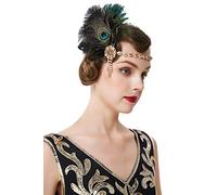 Coucoland style années 20 en plume de paon pour femme Charleston Gatsby le magnifique carnaval Costume et Accessoires Taille unique Or Paon