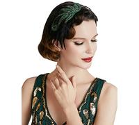 Coucoland Vintage des années 1920 bandeau des années 1920 casque plume bandeau perlé cristal clapet casque Great Gatsby Costume accessoires rugissant 20 accessoires (Vert)