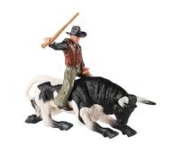 CoudarTitie 2 Pièces Figurine Taureau Cowboy Modèle Miniature Animal de Ferme Jouet Simulation Sculpture Adaptée pour Enfant Décoration Salon Projet Bricolage Col, Attaque de taureau blanc