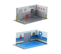 CoudarTitie 2 Pièces Parking Lot Accessoire Diorama Miniature Garage Voiture Simulation Présentoir PP Solide Adapté pour Bureau Décoration Table, StyleK