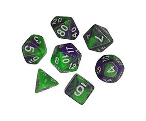 CoudarTitie 7 Pièces Dés Polyédriques Ensemble Accessoires Jeux de Société Dés pour Tabletop Matériau Acrylique Numéros Faciles à Lire Convient pour Famille, Violette verte