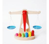 CoudarTitie Balance pour Enfants Échelle Éducative Jouet Balance à Pans Poids Cylindres Structure en Bois Stable Développement de l'Équilibre et Du Calcul