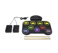 CoudarTitie Batterie Électronique d'Entraînement Compacte Tapis de Batterie Set de Pratique Multi-pads Haut-parleur Intégré Silicone Enroulable avec Pédales et, Version Anglaise