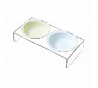 CoudarTitie Bol pour Chat Élevé Gamelle Écuelle Mangeoire Support Surélevé en Acrylique Givré Plus Céramique Surface Lisse Hygiénique Limitant Le Menton Noir, Crème-BLC Double