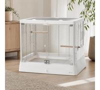 CoudarTitie Cage pour Oiseaux Cage Volière Abri Habitat Logement Compacte Rectangulaire avec Plateau Coulissant Perchoirs Coupe-Nourriture Base Profonde, Array, Blanc INOX, B6047SS INOX Blanc