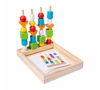 CoudarTitie Educational Beads Kit d'apprentissage par Perles en Bois Perles Empilage Formes Cartes de Modèles à Difficultés Variées Entraîne et la Préhension