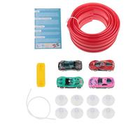 CoudarTitie Ensemble de Pistes de Rampe de Voiture Flexibles de 4,5 M avec 4 Voitures En Alliage, Piste Physique à Double Voie (aucun Assemblage Requis), Jouet Po, Rouge