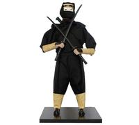 CoudarTitie Figurine de Combattant Japonais Poupée Statuette Décoration Sculpture Pièce Textiles avec Tête Sculptée et Base Rectangulaire pour Exposition Ordonnée, Noir, Ninja Debout