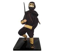 CoudarTitie Figurine de Combattant Japonais Poupée Statuette Décoration Sculpture Pièce Textiles avec Tête Sculptée et Base Rectangulaire pour Exposition Ordonnée, Noir, Ninja Accroupi