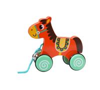 CoudarTitie Jouet en Bois à Pousser et à Tirer pour L'éveil des Tout-Petits, avec Attache à Ficelle et Motif Animal, Cheval
