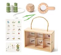 CoudarTitie Kit Exploration Coffret Bois Loupe Pince Boîte Observation Insectes Plantes Trésors Activité Extérieure Curiosité Scientifique Fille Garçon