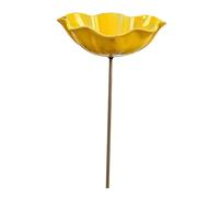 CoudarTitie Mangeoire pour Oiseaux Extérieur Bain d'oiseaux Piquet de Jardin Bol d'eau Ornement en PP Installation Facile Motif Fleurs Adaptée Aux Passion, Jaune