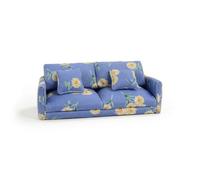 CoudarTitie Mini Fauteuil Maison de Poupée Miniature Canapé Siège Meuble Textile Côtelé Confortable avec Coussin Dossier Haut, Bleu, Fleurie Bleue en Velours Côtelé