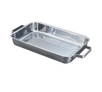 CoudarTitie Plat à Poisson Rectangulaire Profond En Acier Inoxydable avec Poignées, Surface Brossée Antirouille, Compatible avec La Cuisson Au Four, Argent 34cm