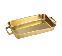 CoudarTitie Plat à Poisson Rectangulaire Profond En Acier Inoxydable avec Poignées, Surface Brossée Antirouille, Compatible avec La Cuisson Au Four, Or 38cm