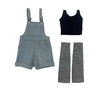 CoudarTitie Salopette pour Figurine à L'Échelle 1/6 Tenue Complète avec Combinaison Courte et Pantalon en Tissu Vêtement Décontracté Adapté pour Poupées d'action, Bleu Clair