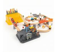 CoudarTitie Train Électrique Enfant Jeu Train Circuit Rails Locomotive Jouet Bois Ensemble à Monter avec Éléments Urbains et Naturels Aide Coordination et