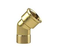 Coude 45°, intérieur/extérieur G 3/4, sans surface de glissement et bord de la pression de fonctionnement max. 10 bar, tampon de fonctionnement. Charge maximale : 90 °C, laiton vierge.