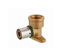 Coude applique à sertir profil TH pour tube PER NOYON & THIEBAULT - Ø 16 mm à visser femelle F1/2' (15x21) 2 trous pour fixation au mur Bague à sertir en inox - 3791-1516L1