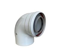 Coude concentré à 90° Ø 80/125 mm, intérieur plastique PP/extérieur plastique PP. DN 80/125 Archet équerre pour tuyau d'échappement avec système de combustion