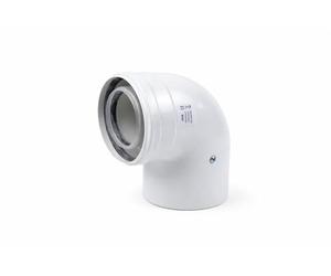 Coude concentré à 90° Ø 80/125 mm, intérieur plastique PP/extérieur plastique PP. DN 80/125 Archet équerre pour tuyau d'échappement avec système de combustion