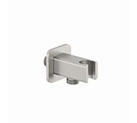Coude de raccordement de tuyau Kludi A-QA 65568N5-00 avec support de douche, bord arrondi, acier inoxydable nickelé brossé PVD