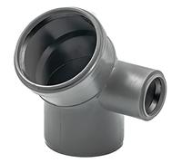 Coude de réduction HT DN 110 × 50 45° droite gris | coude silencieux en PP avec sortie latérale, résistant aux produits chimiques et aux chocs