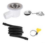 Coude de vidange fonctionnel pour éviers de camping-car avec construction ABS et sortie droite prêt à être connecté avec une installation de tuyau de vidange de 2 m (courbure + tuyau)