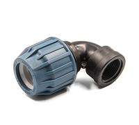 Coude en polypropylène avec filetage intérieur pour tuyau PE 25mm x 1/2" - raccord à compression pour eau potable, 16 bar, cert. DVGW/KIWA/WRAS