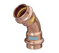 Coude en V HS AQUAGAS 28 x 28 mm 452302828 Cuivre, 45 degrés, I/I, serti, pour gaz et eau