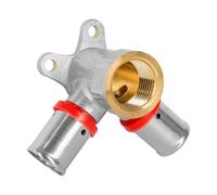Coude mural double 2x16mm x 1/2" - Raccord à sertir en laiton pour tuyaux PEX-AL-PEX - Profil en U compatible, fixation murale, 10 bar, 90 °C - Pour chauffage et installations sanitaires