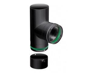 Coude T de 90° - JONCOUX - Noir - Émail 0.7MM - Ø80 - Raccordement poêles à granulés