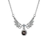 Coudf Je t'aime collier argent 100 langues pendentif de projection amour mémoire collier ailes d'ange(Argent-Photo-Couleur 22 IN)