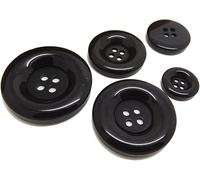 Coudre des boutons, Boutons ronds en résine plastique à 4 trous, 15 mm, noirs, for couture et scrapbooking, lot de 50