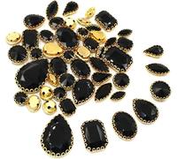 coudre des strass, Lot de 50 pierres en cristal différentes formes, for couture, dentelle dorée, sertissage griffes, strass verre, accessoires for chaussures et vêtements(Black)