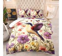 Couette 1 Personne Beige Violet Animal Edredon Polyester Couette Epaisse Hiver Respirante Legere Edredon Duvet 4 Saisons Couettes Lavable Duvet Chaude Édredon+2 Taies d'oreiller(50x75cm) 172x218cm