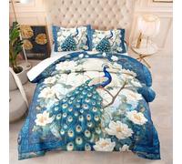 Couette 1 Personne Blanc Animaux Bleu Edredon Polyester Couette Epaisse Hiver Respirante Legere Edredon Duvet 4 Saisons Couettes Lavable Duvet Chaude Édredon+2 Taies d'oreiller(50x75cm) 173x229cm