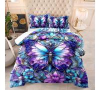 Couette 1 Personne Bleu Violet Abstrait Edredon Polyester Couette Epaisse Hiver Respirante Legere Edredon Duvet 4 Saisons Couettes Lavable Duvet Chaude Édredon+2 Taies d'oreiller(50x75cm) 173x229cm