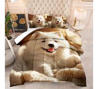 Couette 1 Personne Crème Chien Blanc Edredon Polyester Duvet Respirante Epaisse Legere Couette Hiver Ete 4 Saisons Edredon Duvet Lavable Édredon+2 Taies d'oreiller(50x75cm) 173x229cm